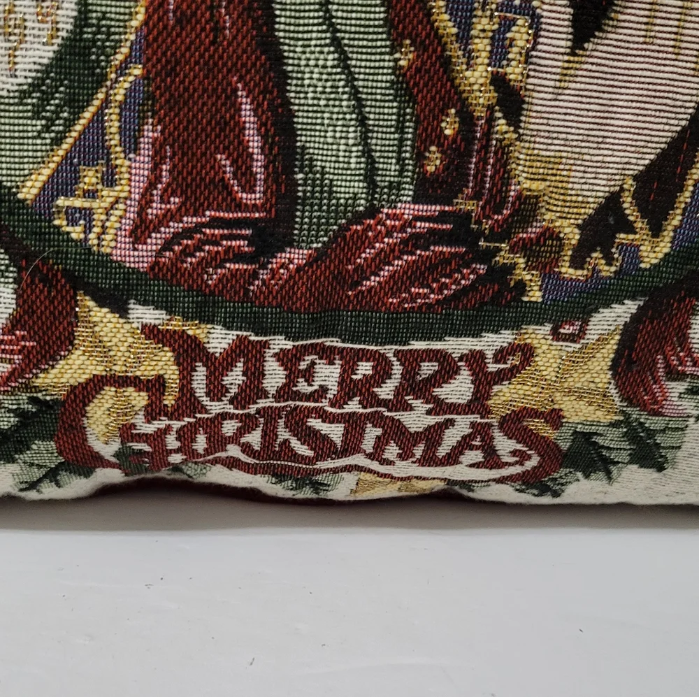 Vintage Tapestry Merry Christmas Angel Throw Pillow
